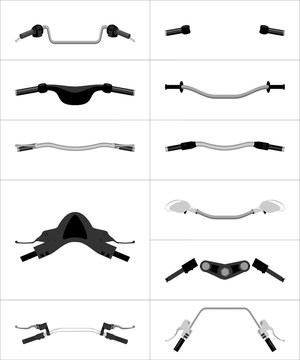 Motorcycle Handle Bars Different View Isolated On White Color Vector Illustration