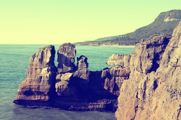 New Zealand - Punakaiki. Retro filtered colors style.