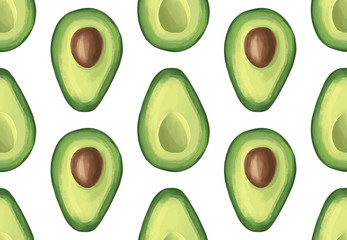 Vector seamless pattern with avocado. Tropical background with exotic fruit.