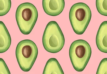 Wall murals Avocado Vector seamless pattern with avocado. Tropical background with exotic fruit.