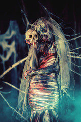 Zombie bride and skull