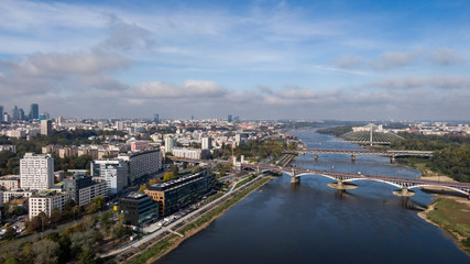 Fototapeta na wymiar Warszawa- Panorama miasto z lotu ptaka- wisła rzeka