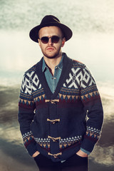 handsome wearing cardigan