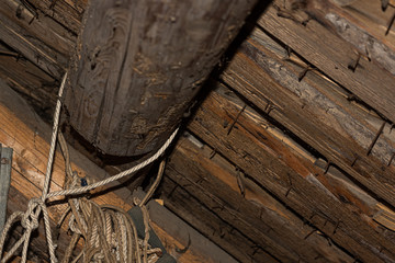 Rope on the roof of old attic