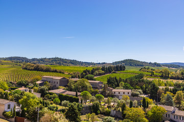 View from Carcassonne fortress to fields of grapes.