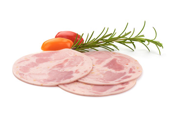 Boiled Ham Slices, isolated on white background