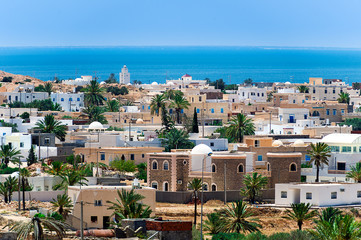 Tunisia. Djerba island. Guellala village with the mediterranean sea in a background - obrazy, fototapety, plakaty
