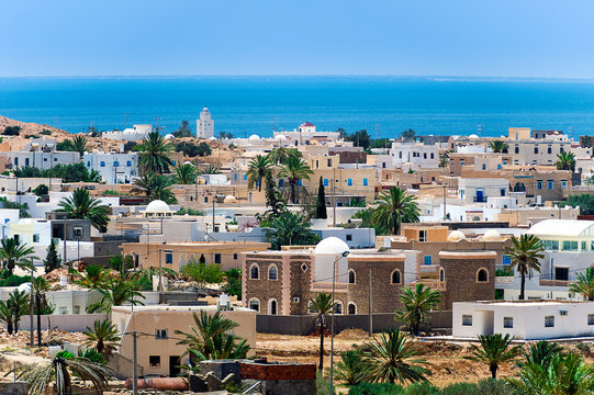 Tunisia. Djerba island. Guellala village with the mediterranean sea in a background