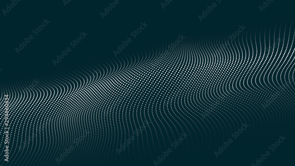 Poster Abstract digital wave of particles. Futuristic point wave. Technology background vector. Vector illustration
