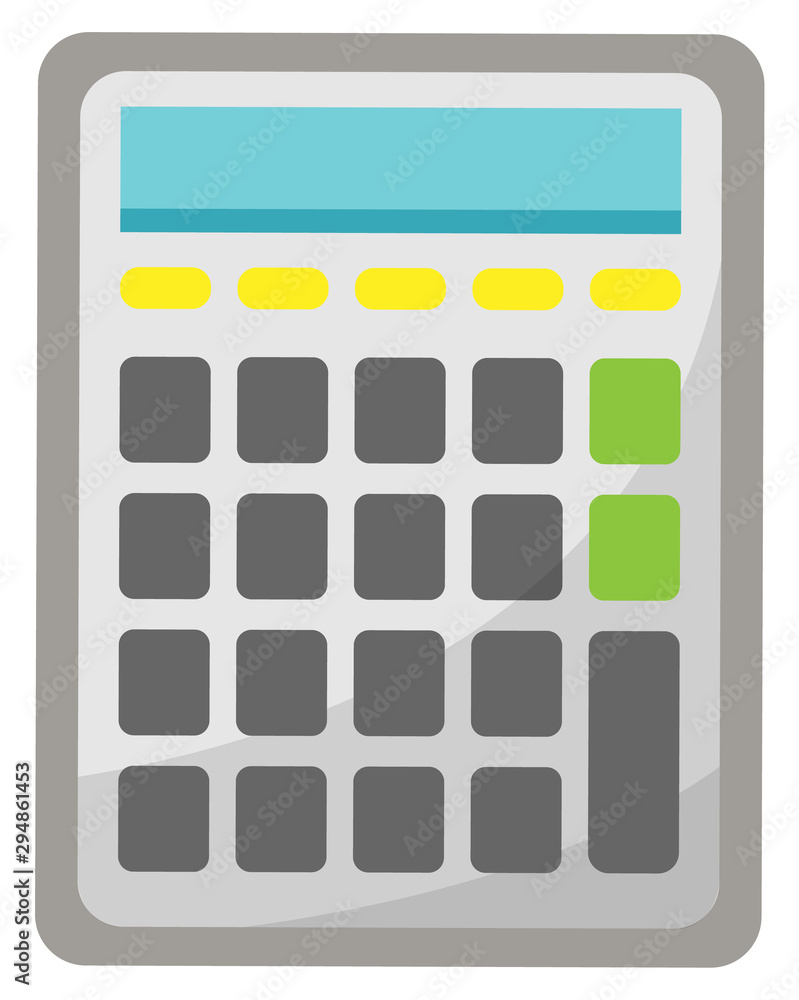 Poster Mechanical device for calculating numbers, isolated machinery. Calculator icon closeup, technology for estimation, estimator flat. School calculate accessory. Office object. Stationery for mathematics