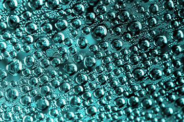 Water Drops. Bubbles close-up. The texture of gel cream. Oxygen bubbles in clear blue water,...