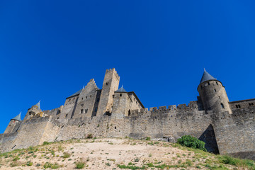 The medieval fortress and walled city of Carcassone in southwest France. Founded by the Visigoths...