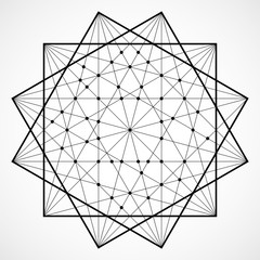 Vector wireframe polygonal element, geometric figure with connected lines and dots