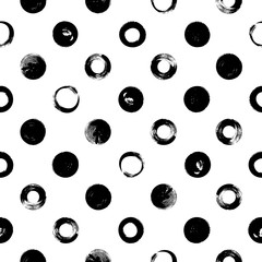 Seamless modern pattern with dots. Black hand drawn circles isolated on white background. Abstract monochrome illustration. 
