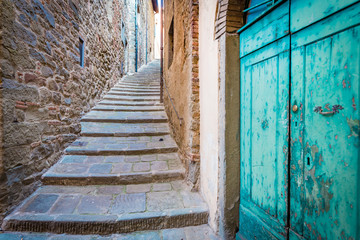 Ancient alley of Cortona, Tuscany, craft village. Cortona is a town and comune in the province of Arezzo, in Tuscany, Italy, main cultural and artistic center of the Val di Chiana after Arezzo.