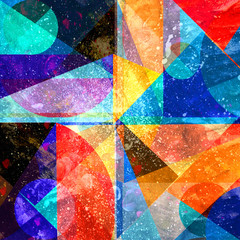 Abstract watercolor background with geometric color objects
