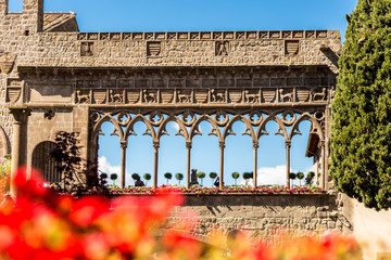 The gothic loggia of the papal Palace in San Lorenzo square, in the historic centre of Viterbo,...