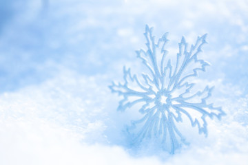 Winter christmas background. Snowflakes in the soft white snow. Winter background.