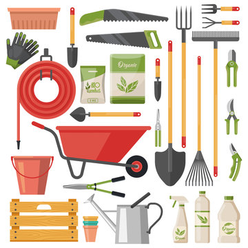 Set of isolated garden tools or gardener items
