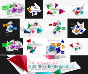 Set of triangular business infographics design templates. Modern design templates for web internet buttons, speech bubbles and techno design elements. Vector art