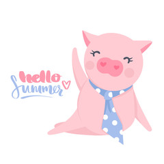 Cute vector pig. Cartoon illustration with funny animal.