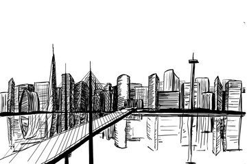 The city skyline. Sketch style