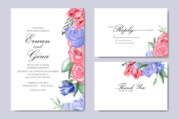 Decorative Wedding invitation card set with watercolor floral and leaves