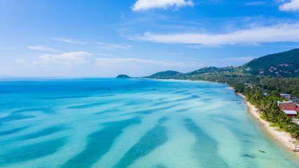 Aerial view  tropical sea and blue sky in Ko Samui, Surat Thani, Thailand.