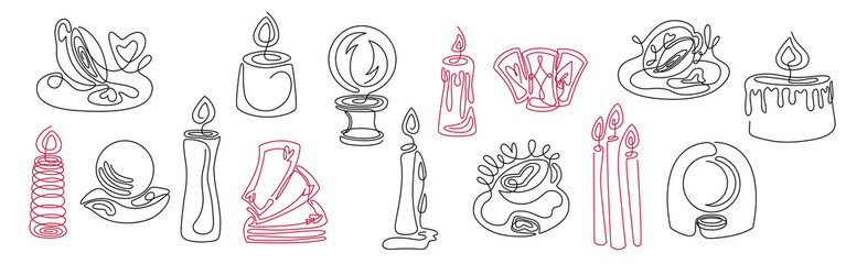 Fortune telling, divination isolated coffee, cards, candle, crystal ball for mystic sphere, shop. Witch store. Idea Taromancy, esoteric, occult books, presentation. Furtive telling, witchcraft 