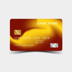 Credit card desing. Mix orange and yellow colour. And inspiration from abstract. On white background. Glossy plastic style. 