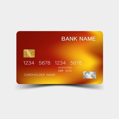 Credit card desing. Mix orange and yellow colour. And inspiration from abstract. On white background. Glossy plastic style. 