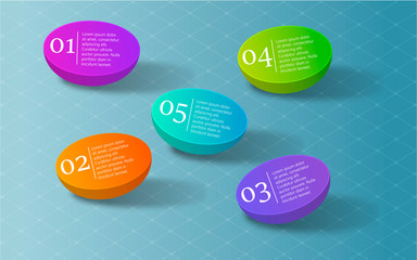 infographics, colored 3D circles, step 1 to 5, vector illustration, eps 10