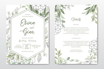 Greenery Watercolor Floral wedding invitation template card design