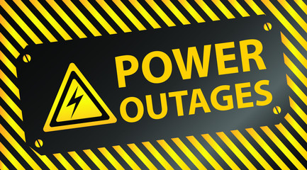 Power outages. Electricity icon. Warning poster in yellow and black on bolts.