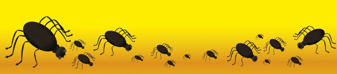 Banner mit vielen Spinnen für Halloween mit vollflächig gelb orangem Hintergrund