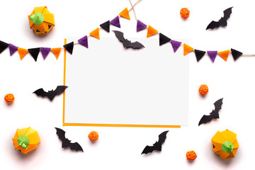 Conceptual Halloween background with holiday decorations and frame