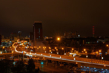 Fototapeta na wymiar Lights of the night city. Minsk city, Belarus