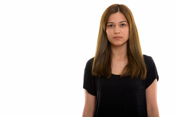 Fototapeta premium Studio shot of young beautiful woman isolated against white background