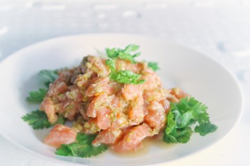Spicy salmon in Thai seafood style