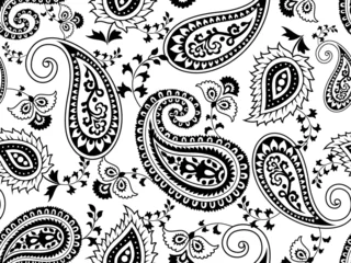 Behang Zwart wit zwart-wit vector paisley naadloos patroon voor mode en kunst