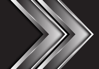 Abstract silver twin arrow metallic direction on black design modern futuristic background vector.