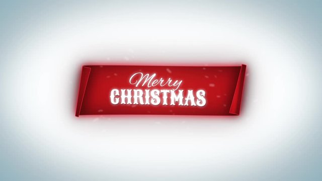 Merry Christmas Winter Banner/ 4k animation of a merry christmas holidays background, with red parchment scroll and snowfall