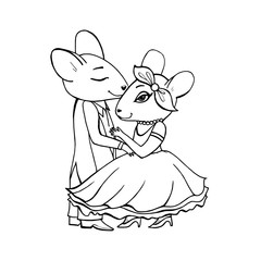 Cute cartoon mouse in vector. Chinese symbol 2020 new year. Lettering Happy New year. Illustration for design on the theme of Christmas and New year. Hand-drawn black and white line. Doodle