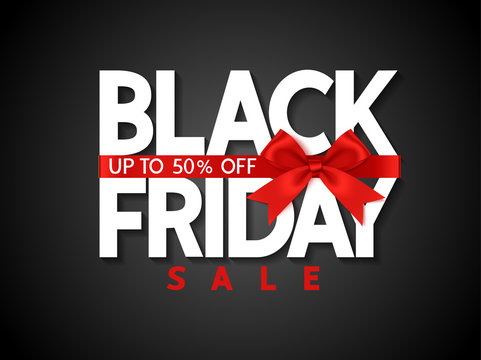 Black friday sale design template Text with decorative red bow. Vector illustration
