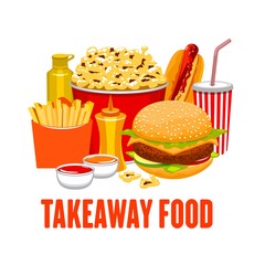 Fastfood drinks, snacks. Takeaway street food