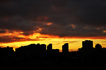 sunset in city, morning