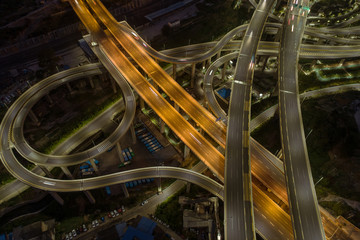 aerial view of buildings and highway interchange in dawn in Guiyang, China