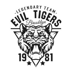 Tiger head, sport team mascot t-shirt print
