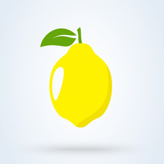 Whole lemon with leaves. Simple modern design illustration.