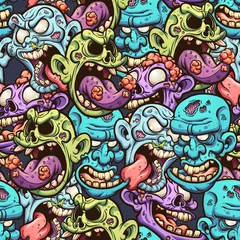 Poster Cartoon zombie head seamless pattern. Vector illustration with simple gradients. All in a single layer.  © Memoangeles
